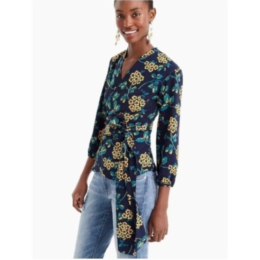 J. Crew Women’s Floral Print Faux Wrap Blouse Top Size M